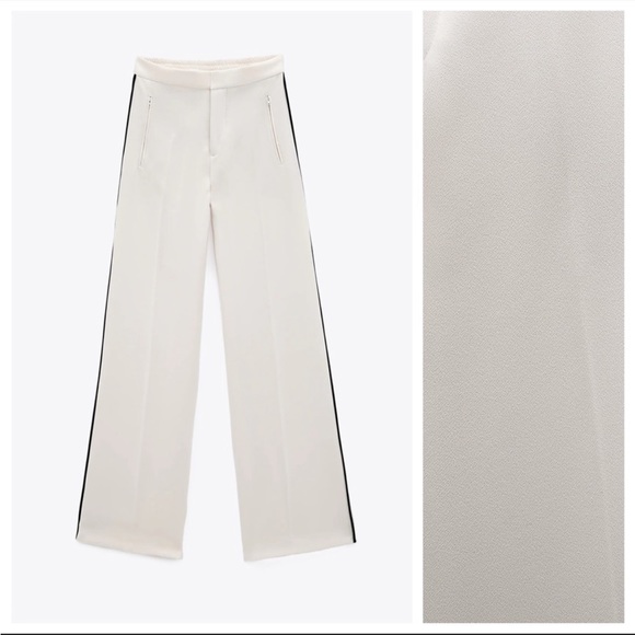 NWOT Zara Tuxedo pants. Never worn. White pant with black stripe on side! - Picture 3 of 8